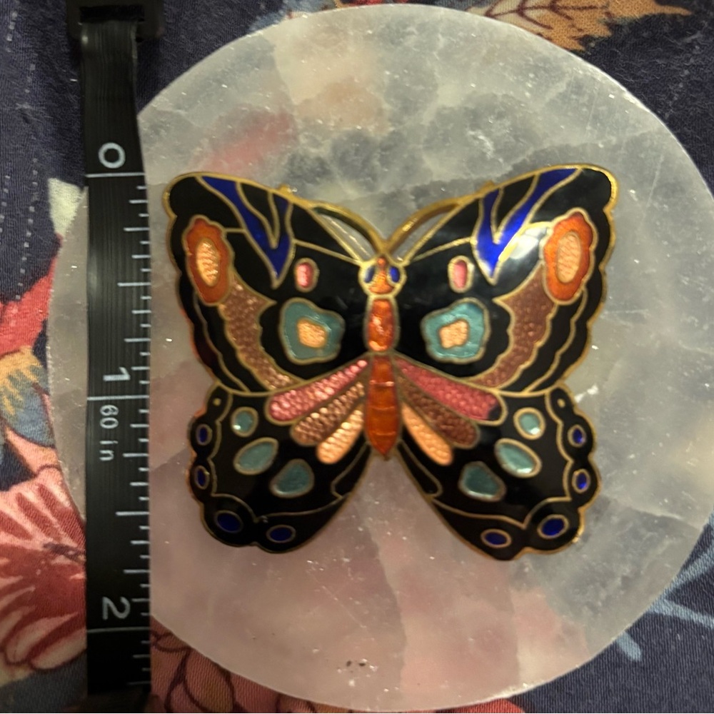 80s Cloisonné Butterfly Belt Buckle Vintage - Picture 4 of 5